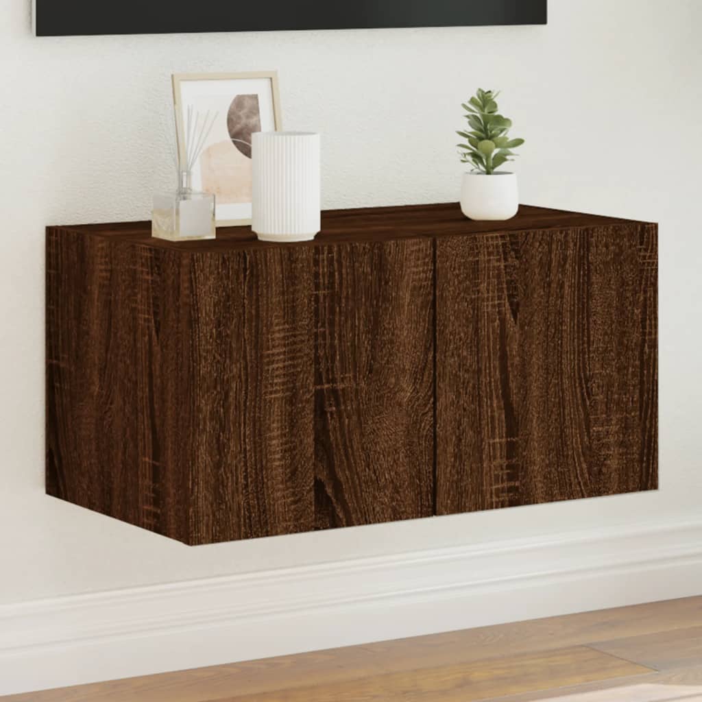 TV wall cabinet with LED lights brown oak look 60x35x31 cm