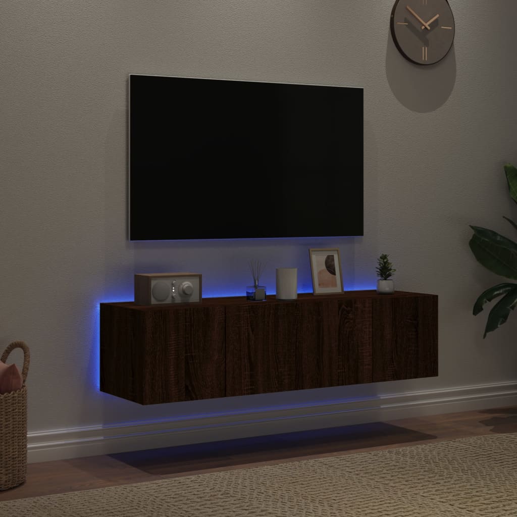 TV wall cabinets with LED lights 2 pcs. Brown oak look