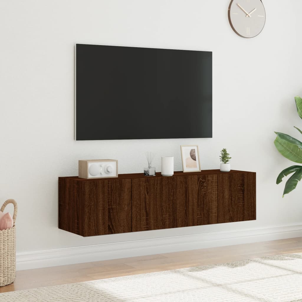 TV wall cabinets with LED lights 2 pcs. Brown oak look