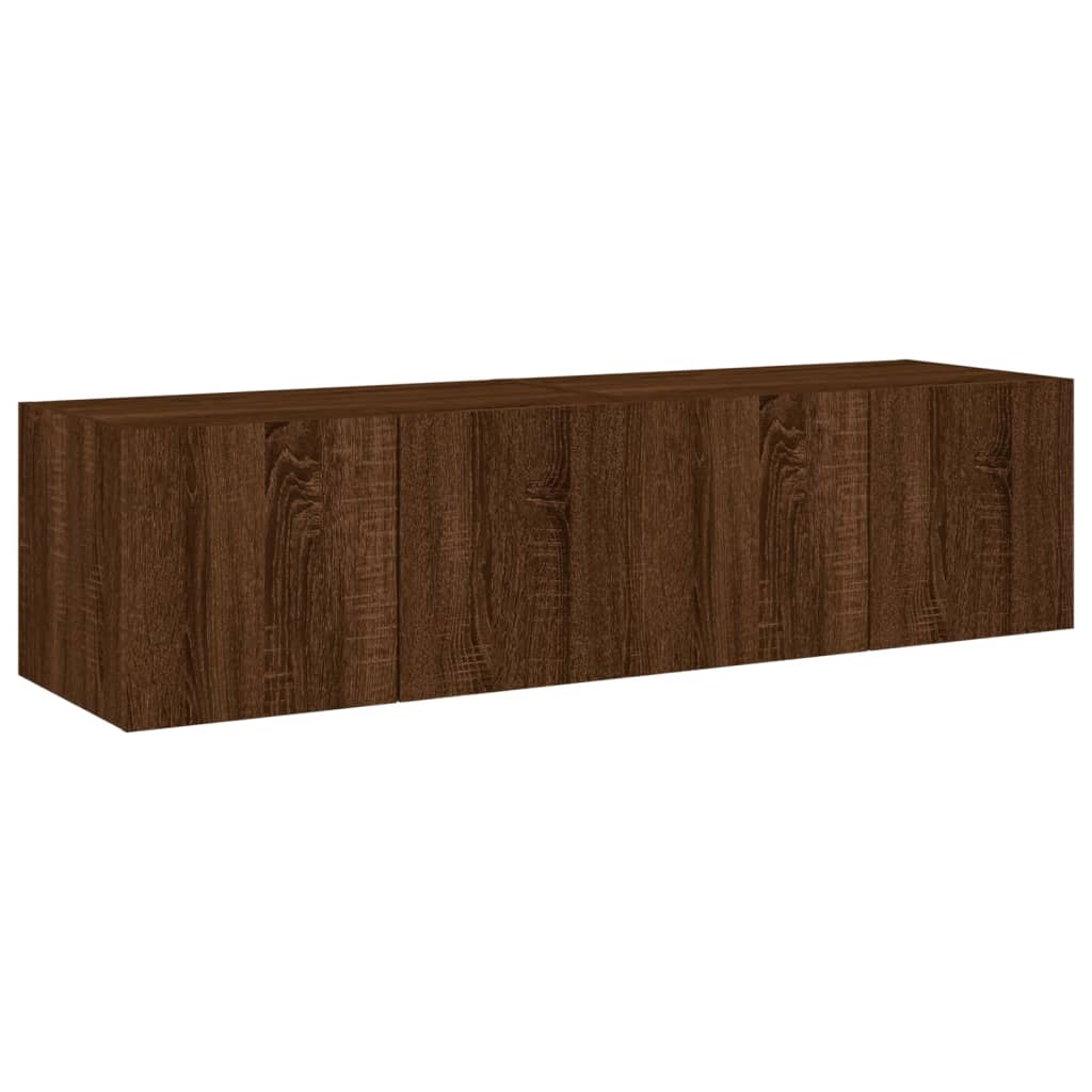 TV wall cabinets with LED lights 2 pcs. Brown oak look