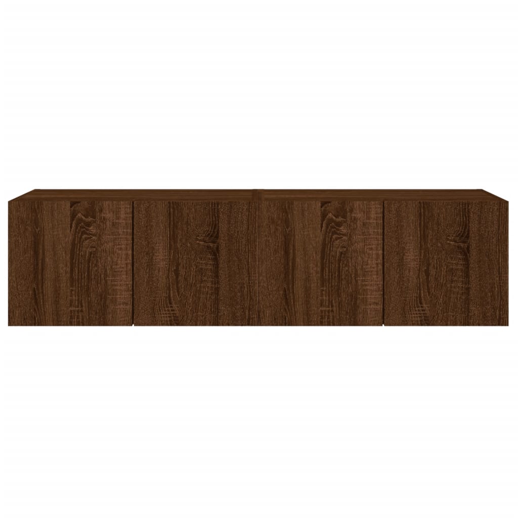 TV wall cabinets with LED lights 2 pcs. Brown oak look