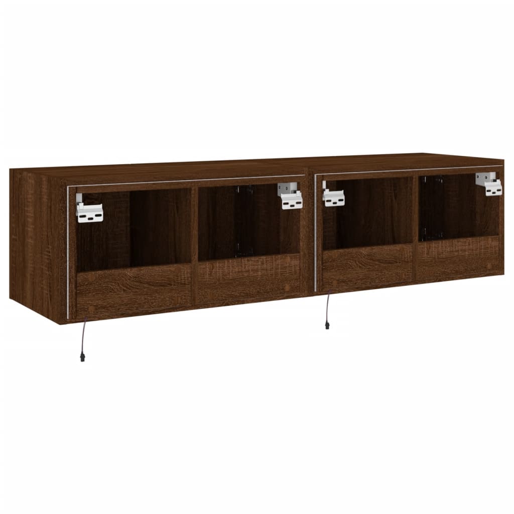 TV wall cabinets with LED lights 2 pcs. Brown oak look