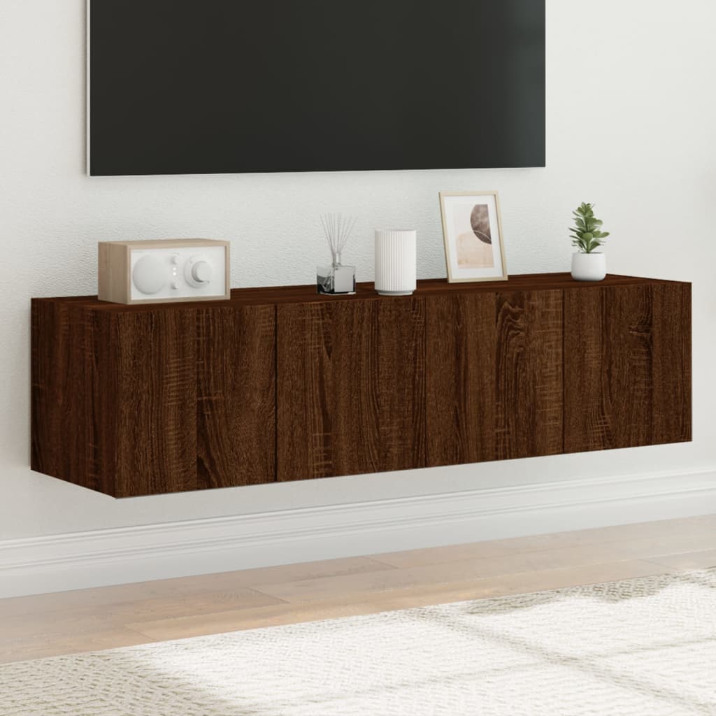 TV wall cabinets with LED lights 2 pcs. Brown oak look