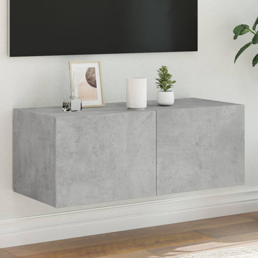 TV wall cabinet with LED lights concrete grey 80x35x31 cm