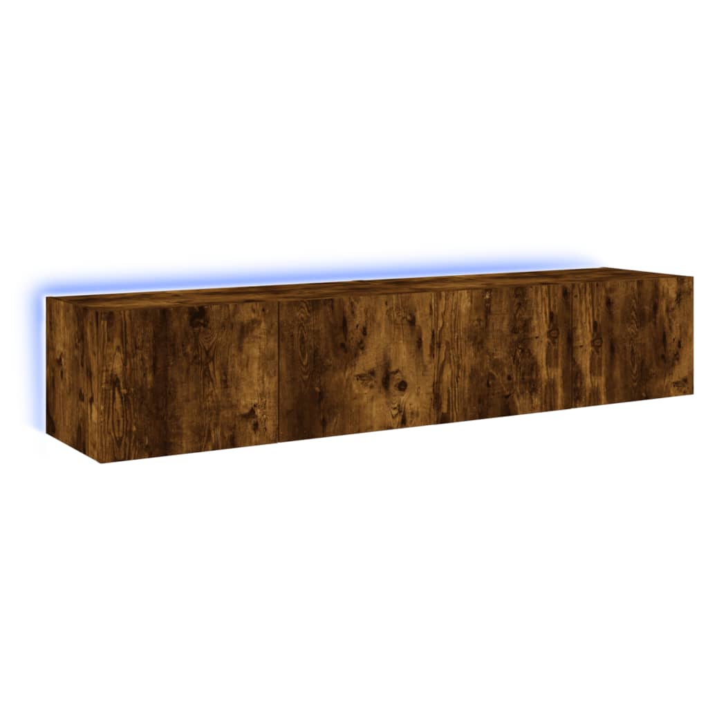 TV wall cabinets with LED lights 2 pieces smoked oak 80x35x31cm