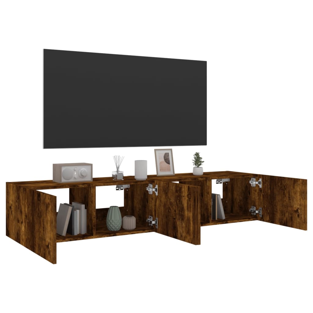 TV wall cabinets with LED lights 2 pieces smoked oak 80x35x31cm