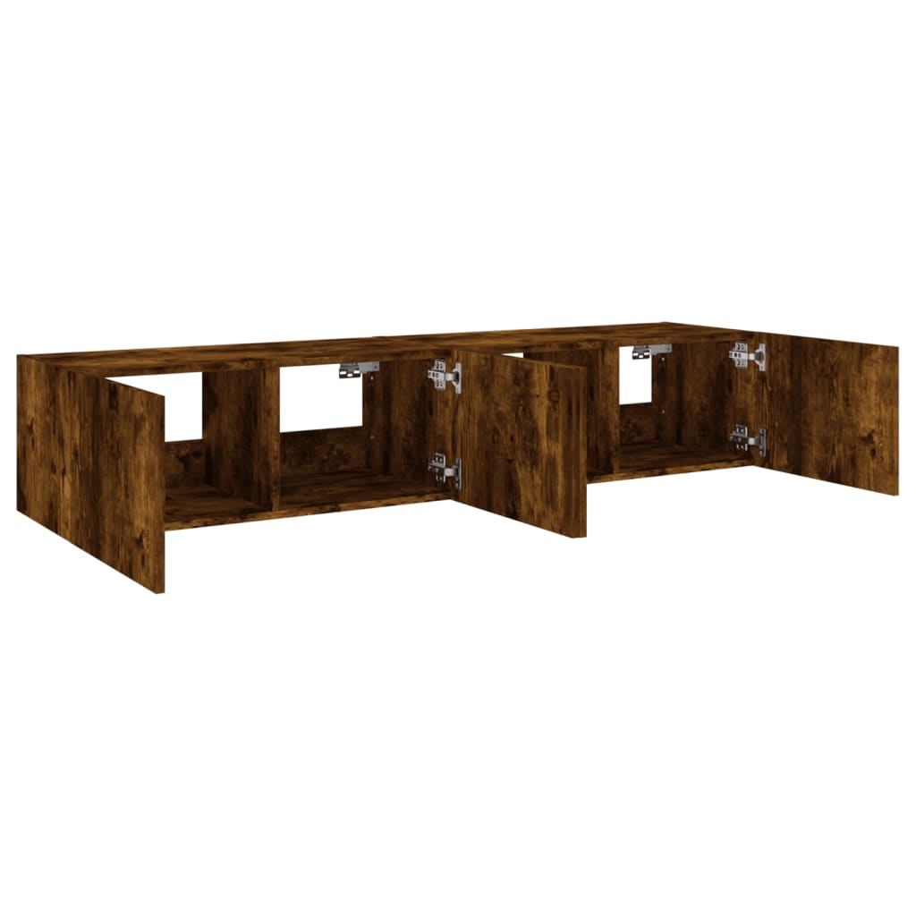 TV wall cabinets with LED lights 2 pieces smoked oak 80x35x31cm