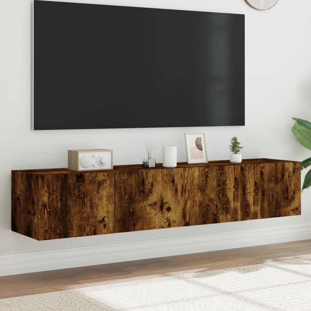 TV wall cabinets with LED lights 2 pieces smoked oak 80x35x31cm