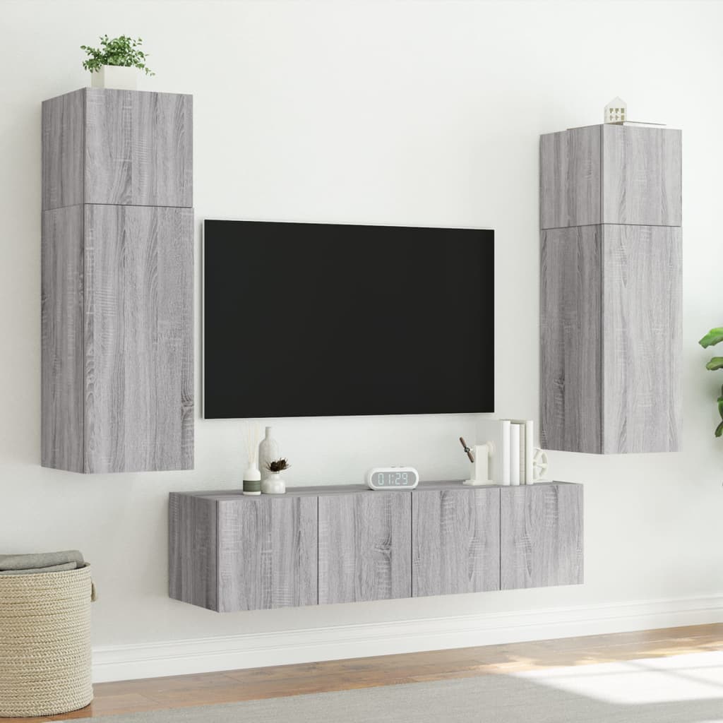TV wall cabinets with LED lights 2 pcs. Gray Sonoma 80x35x31 cm