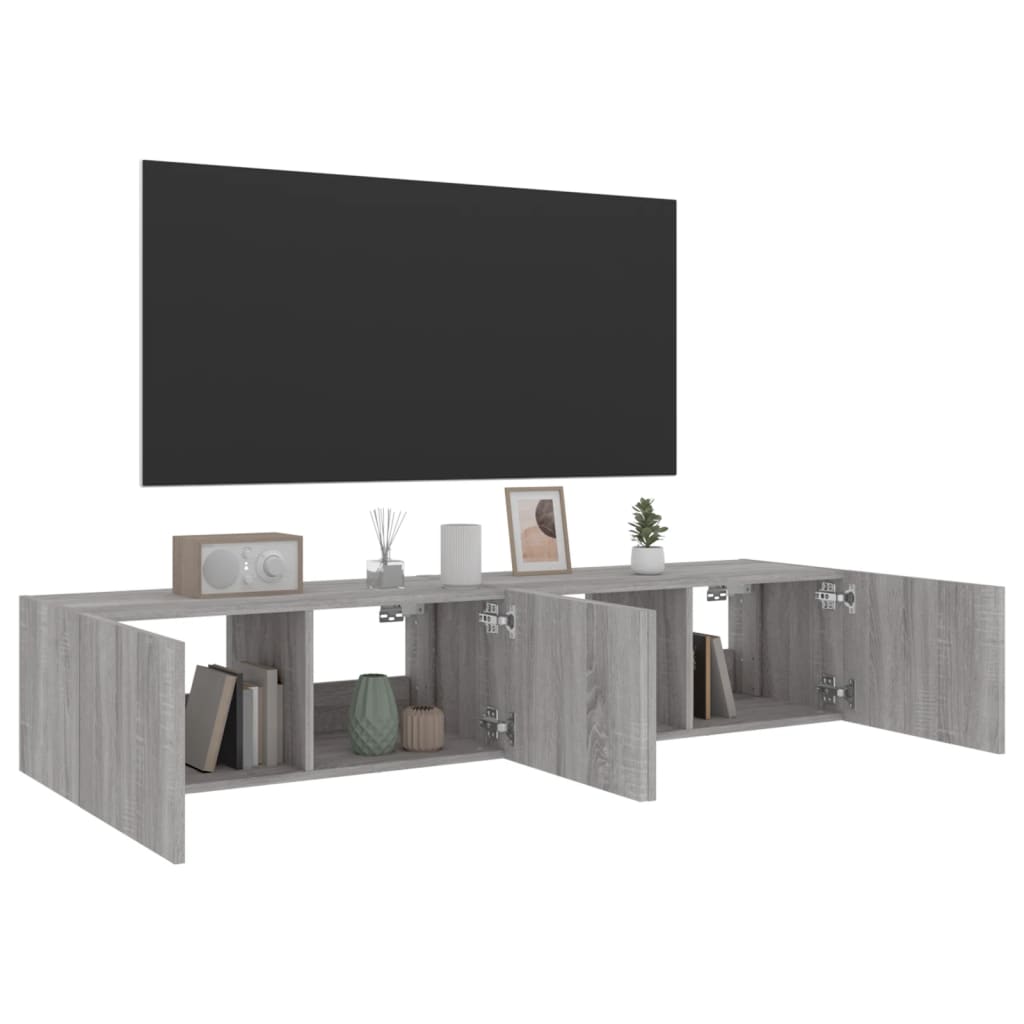 TV wall cabinets with LED lights 2 pcs. Gray Sonoma 80x35x31 cm
