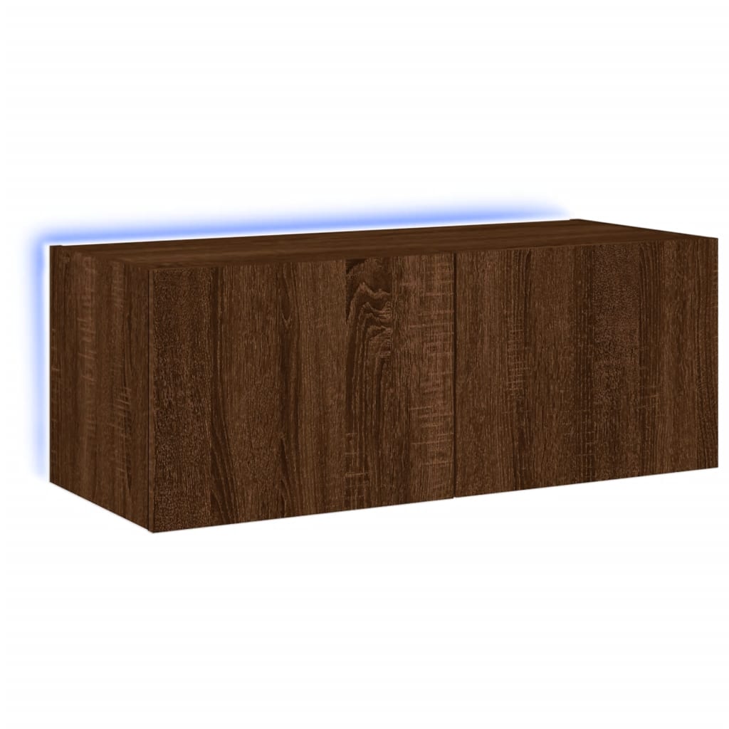 TV wall cabinet with LED lights brown oak look 80x35x31 cm