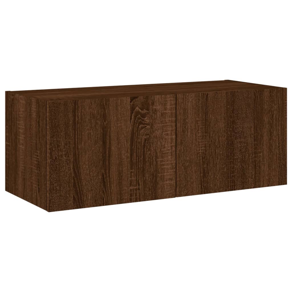 TV wall cabinet with LED lights brown oak look 80x35x31 cm