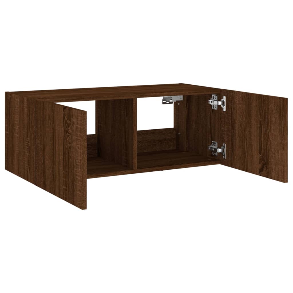 TV wall cabinet with LED lights brown oak look 80x35x31 cm