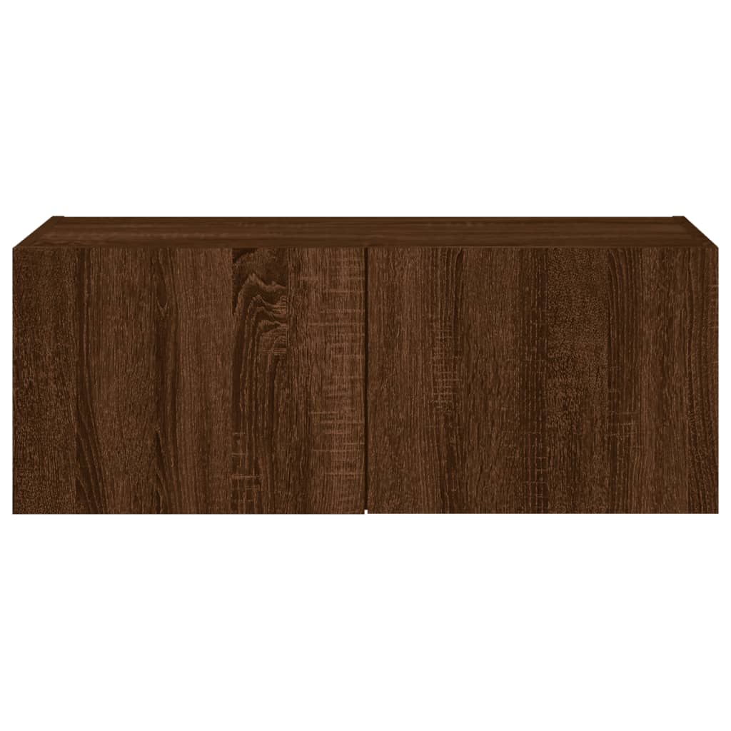 TV wall cabinet with LED lights brown oak look 80x35x31 cm