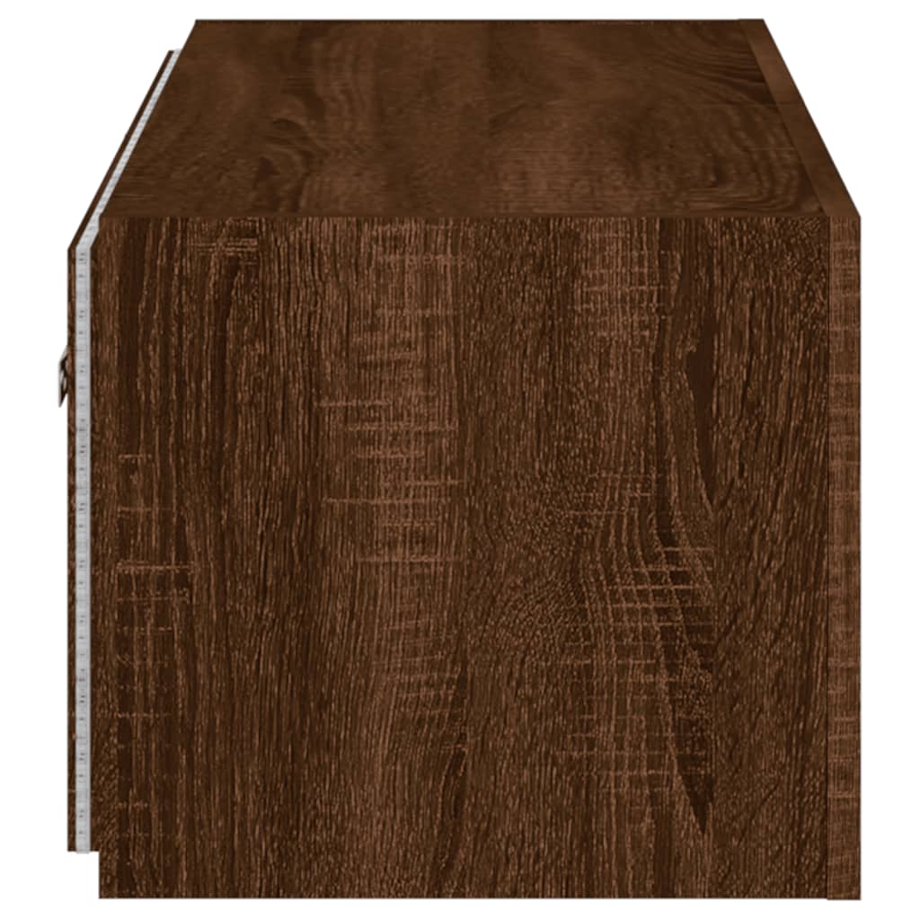 TV wall cabinet with LED lights brown oak look 80x35x31 cm