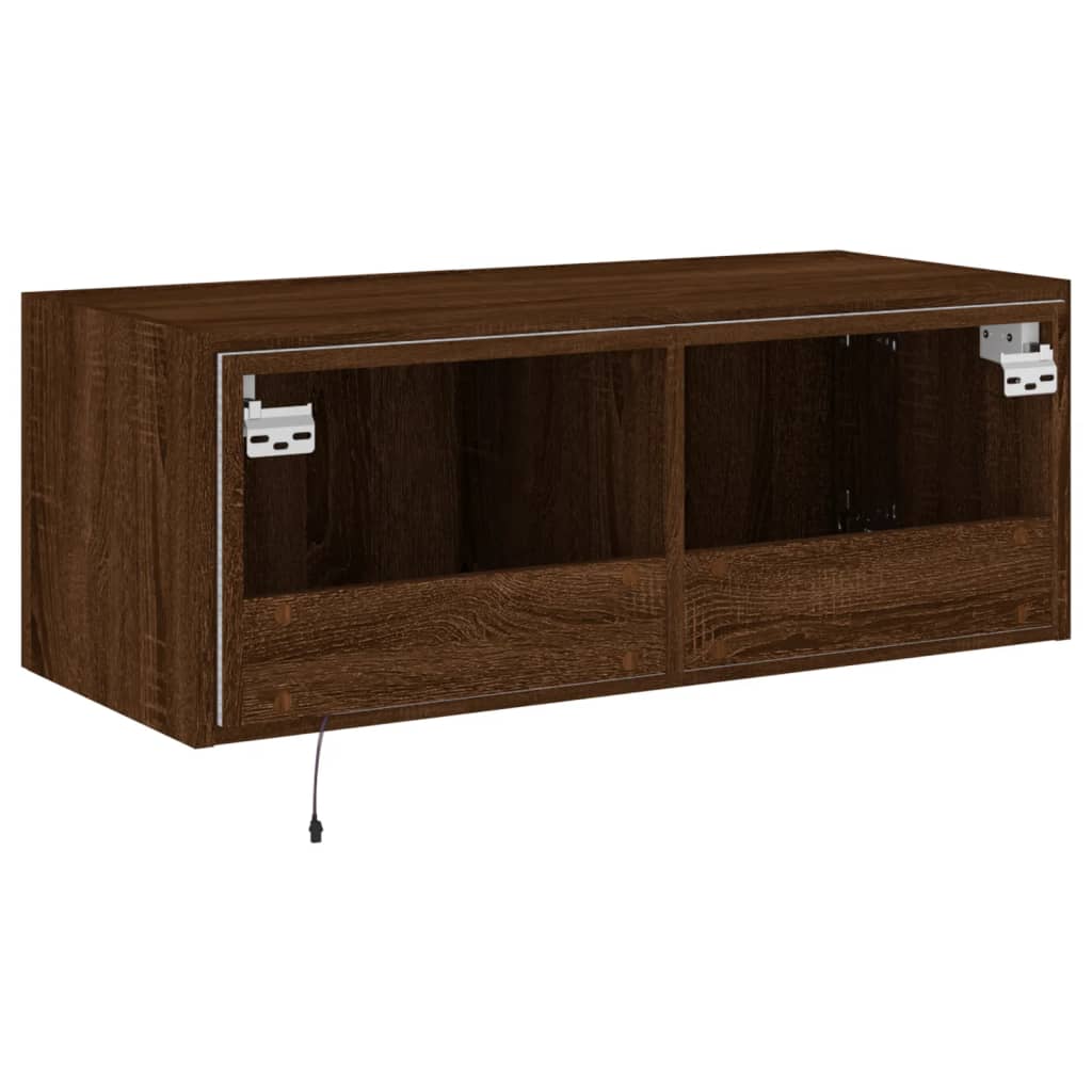 TV wall cabinet with LED lights brown oak look 80x35x31 cm