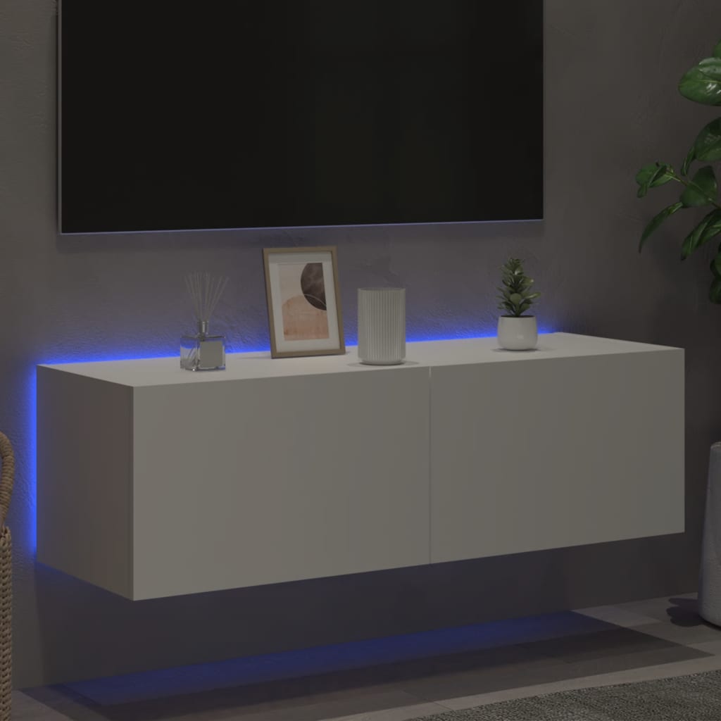 Meuble TV mural avec lumières LED blanc 100x35x31 cm