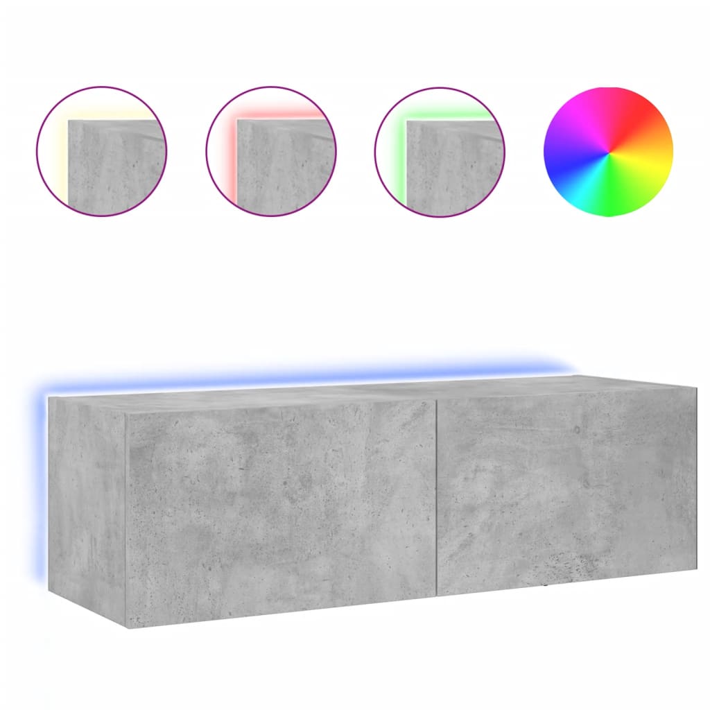 TV wall cabinet with LED lights concrete grey 100x35x31 cm