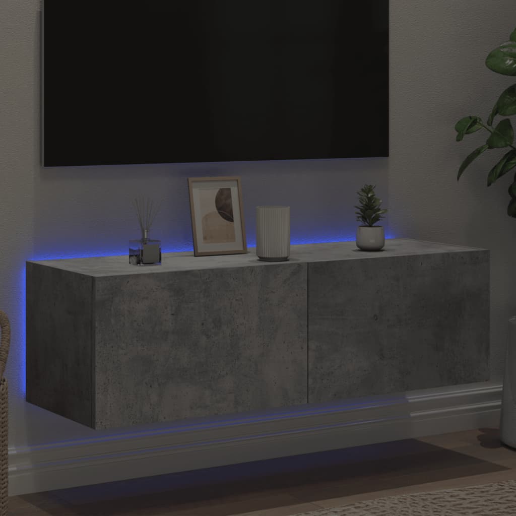 TV wall cabinet with LED lights concrete grey 100x35x31 cm