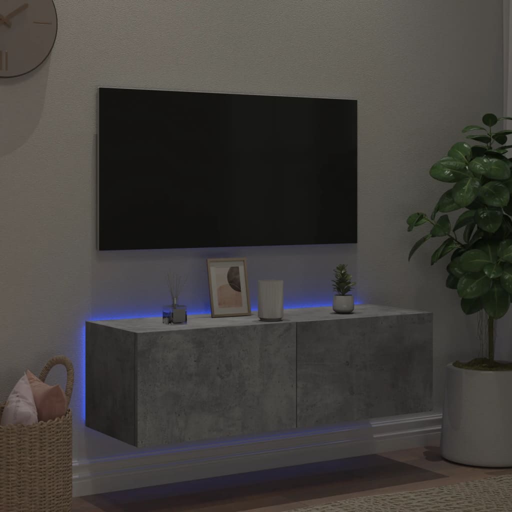 TV wall cabinet with LED lights concrete grey 100x35x31 cm