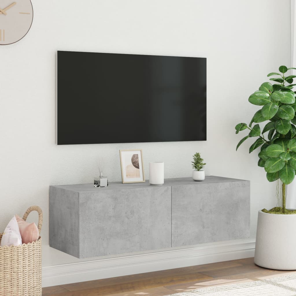 TV wall cabinet with LED lights concrete grey 100x35x31 cm