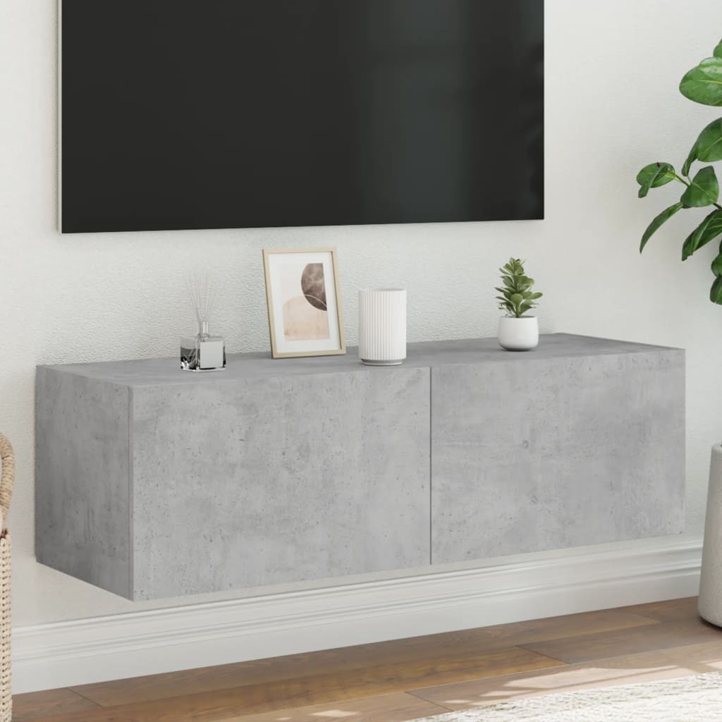 TV wall cabinet with LED lights concrete grey 100x35x31 cm
