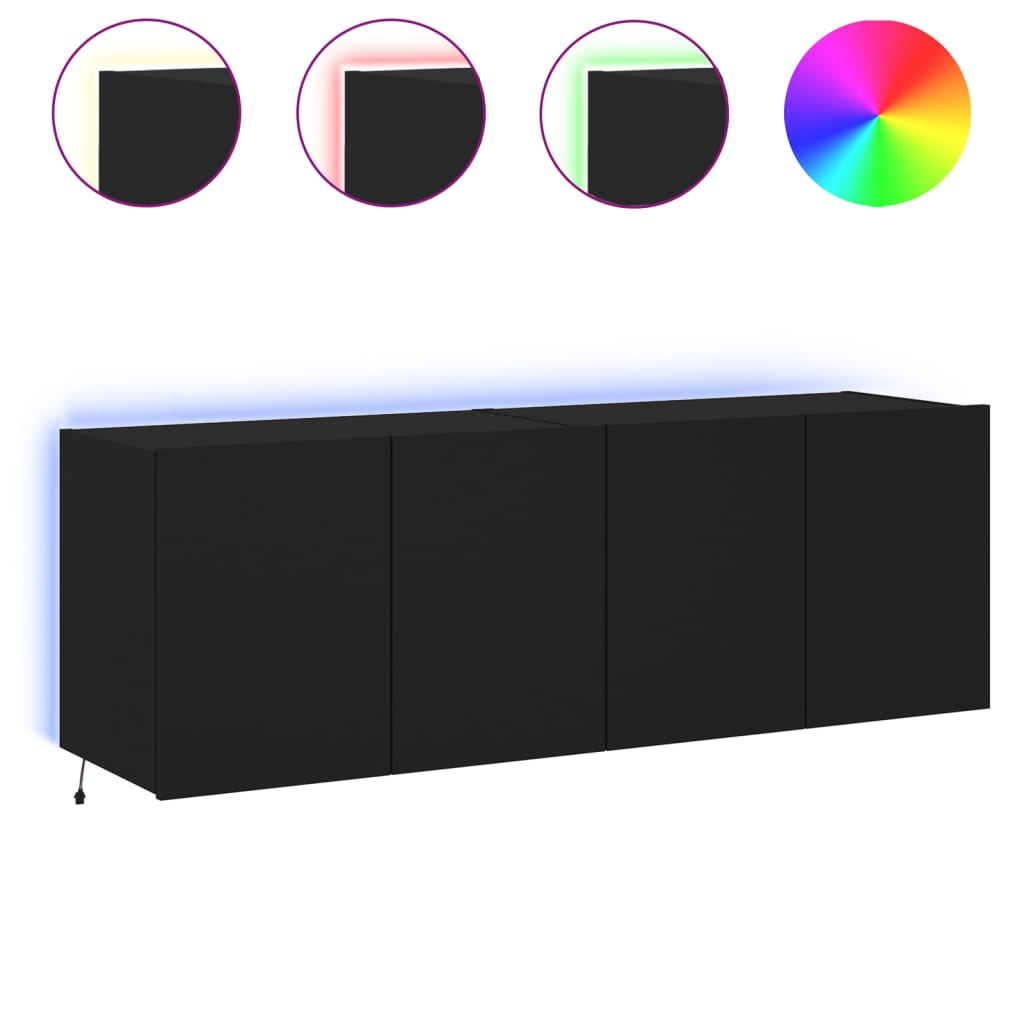 TV wall cabinets with LED lights 2 pcs. Black 60x35x41 cm