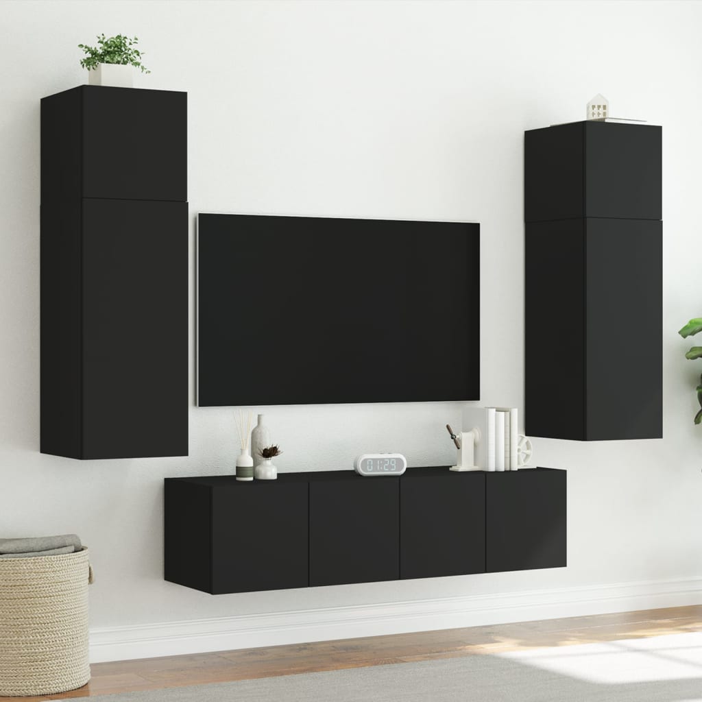 TV wall cabinets with LED lights 2 pcs. Black 60x35x41 cm