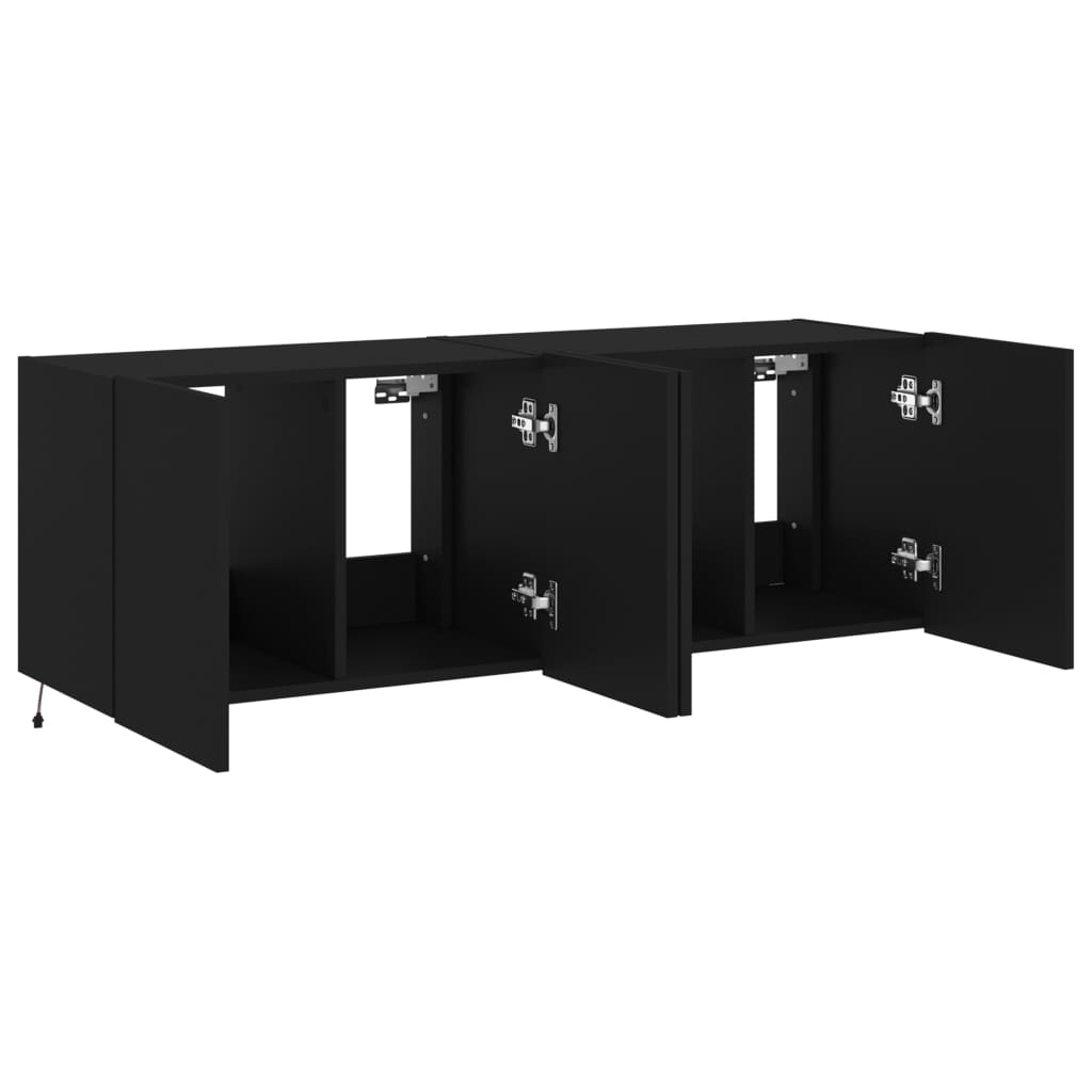 TV wall cabinets with LED lights 2 pcs. Black 60x35x41 cm