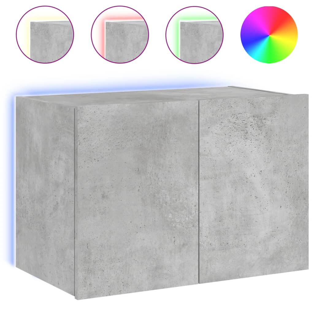 TV wall cabinet with LED lights concrete grey 60x35x41 cm