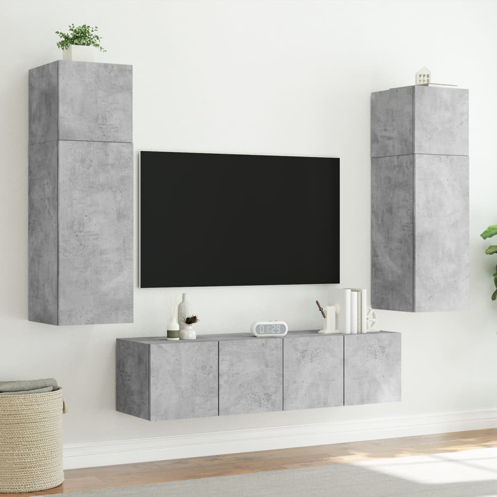 Armoires TV murales avec lumières LED 2 pcs. Gris béton 60x35x41 cm