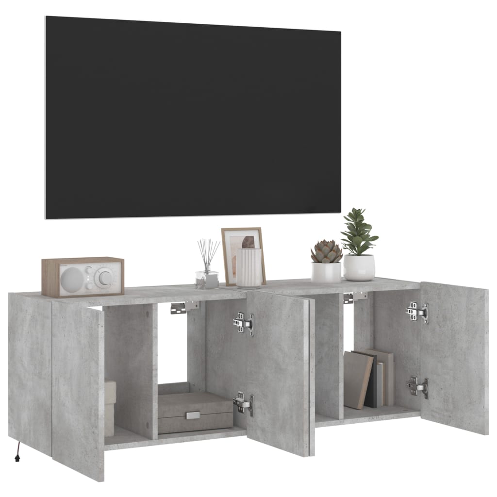 Armoires TV murales avec lumières LED 2 pcs. Gris béton 60x35x41 cm