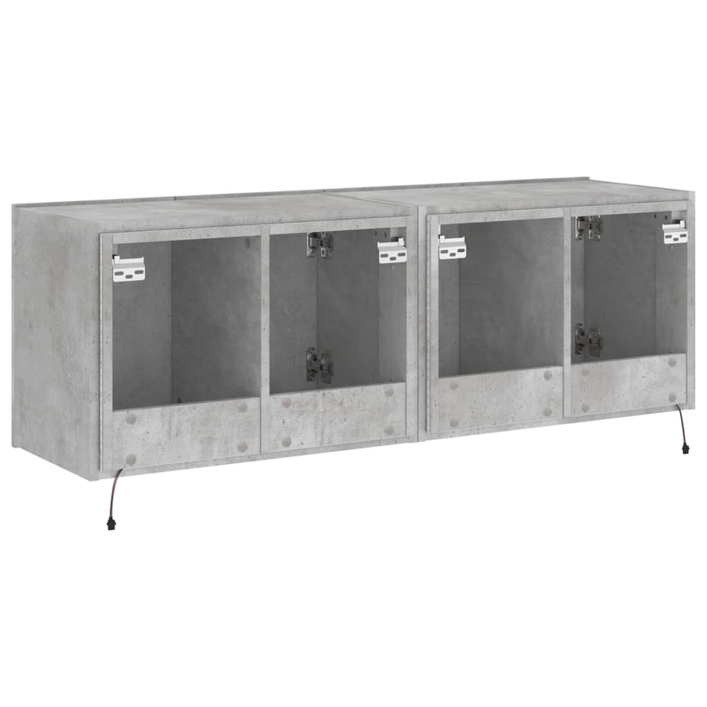 Armoires TV murales avec lumières LED 2 pcs. Gris béton 60x35x41 cm