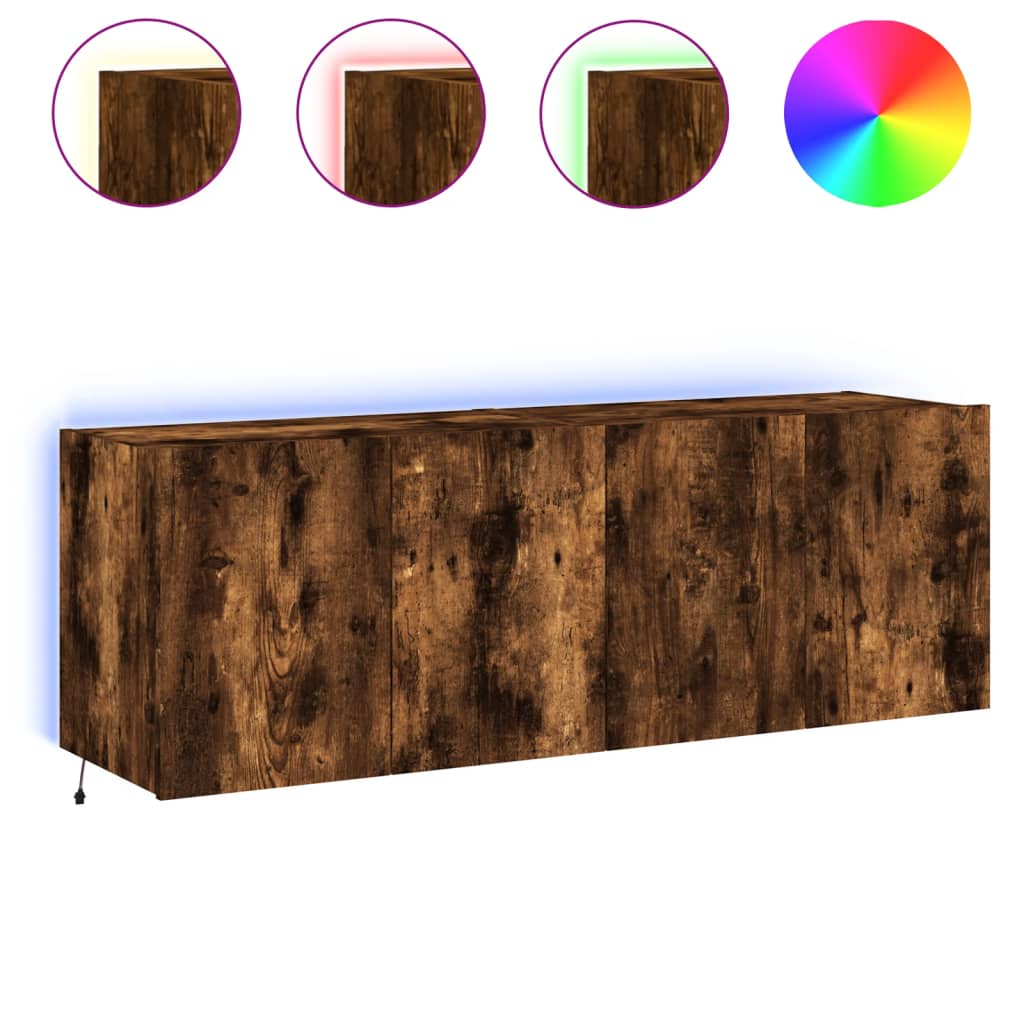 TV wall cabinets with LED lights 2 pieces smoked oak 60x35x41cm