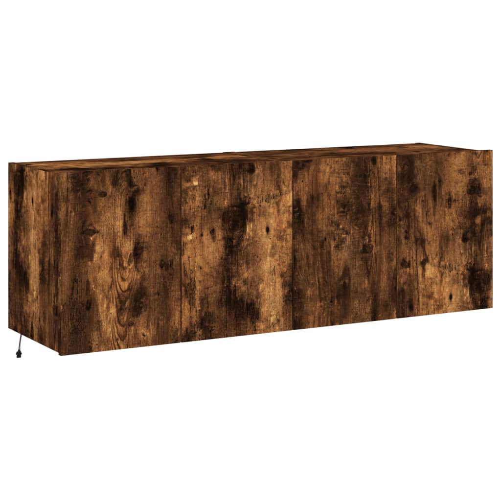 TV wall cabinets with LED lights 2 pieces smoked oak 60x35x41cm