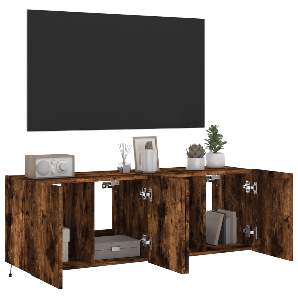 TV wall cabinets with LED lights 2 pieces smoked oak 60x35x41cm