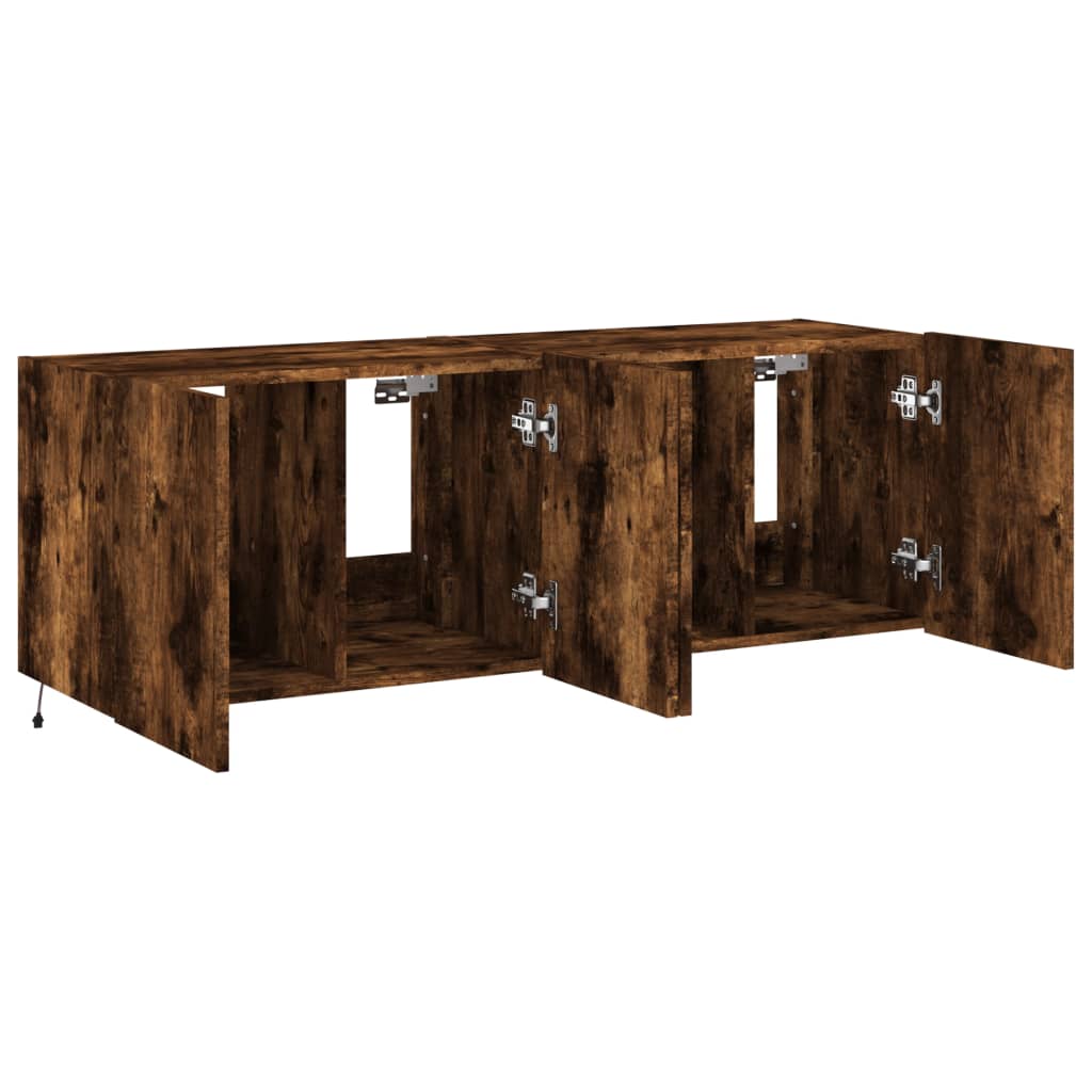 TV wall cabinets with LED lights 2 pieces smoked oak 60x35x41cm