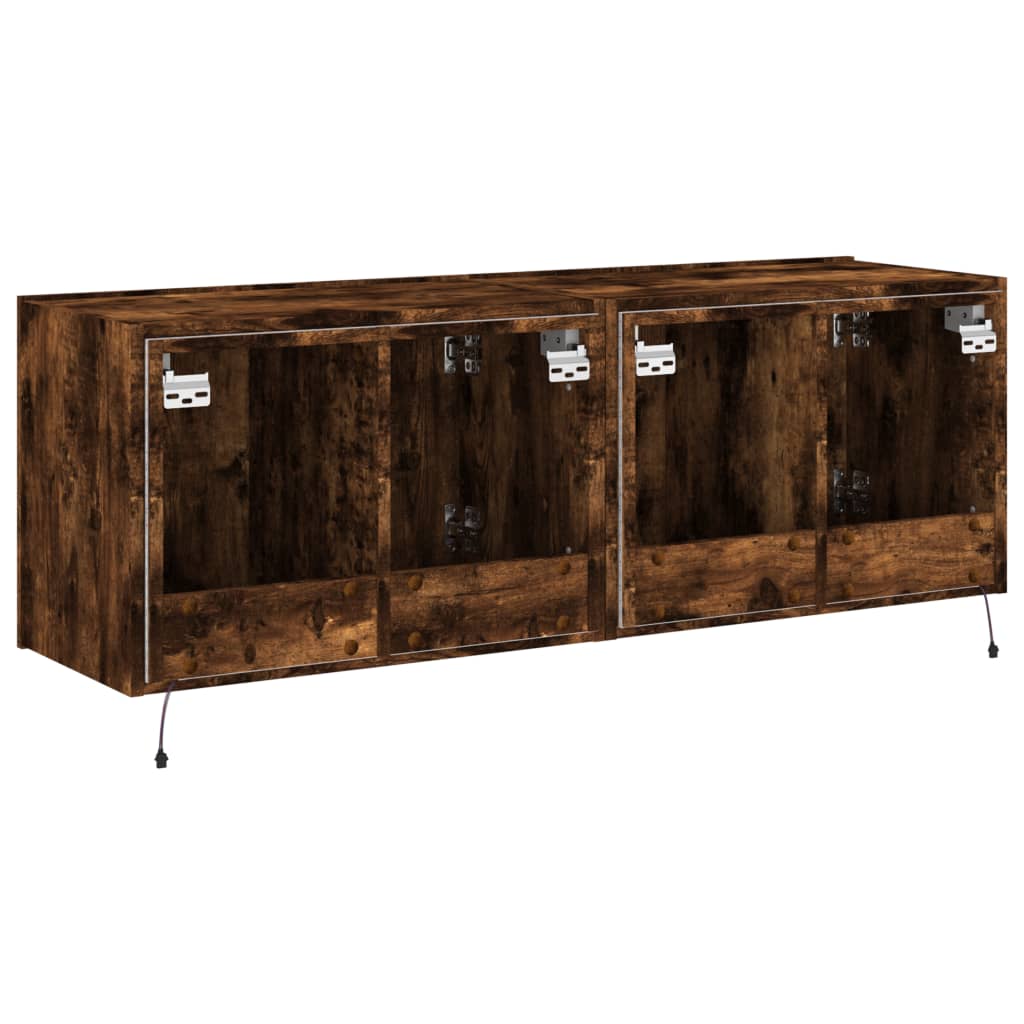 TV wall cabinets with LED lights 2 pieces smoked oak 60x35x41cm