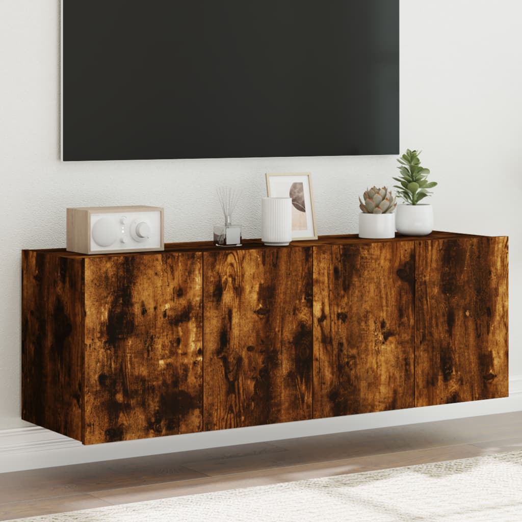 TV wall cabinets with LED lights 2 pieces smoked oak 60x35x41cm
