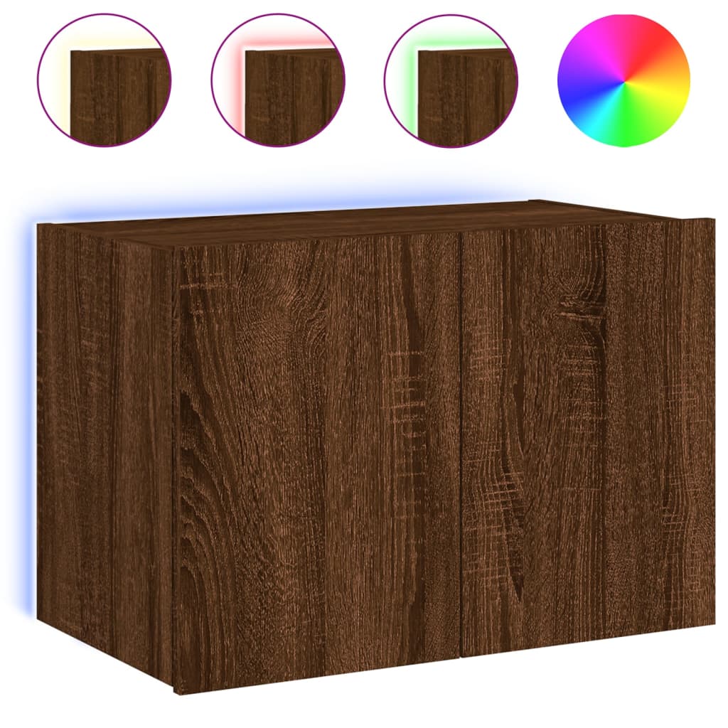 TV wall cabinet with LED lights brown oak look 60x35x41 cm