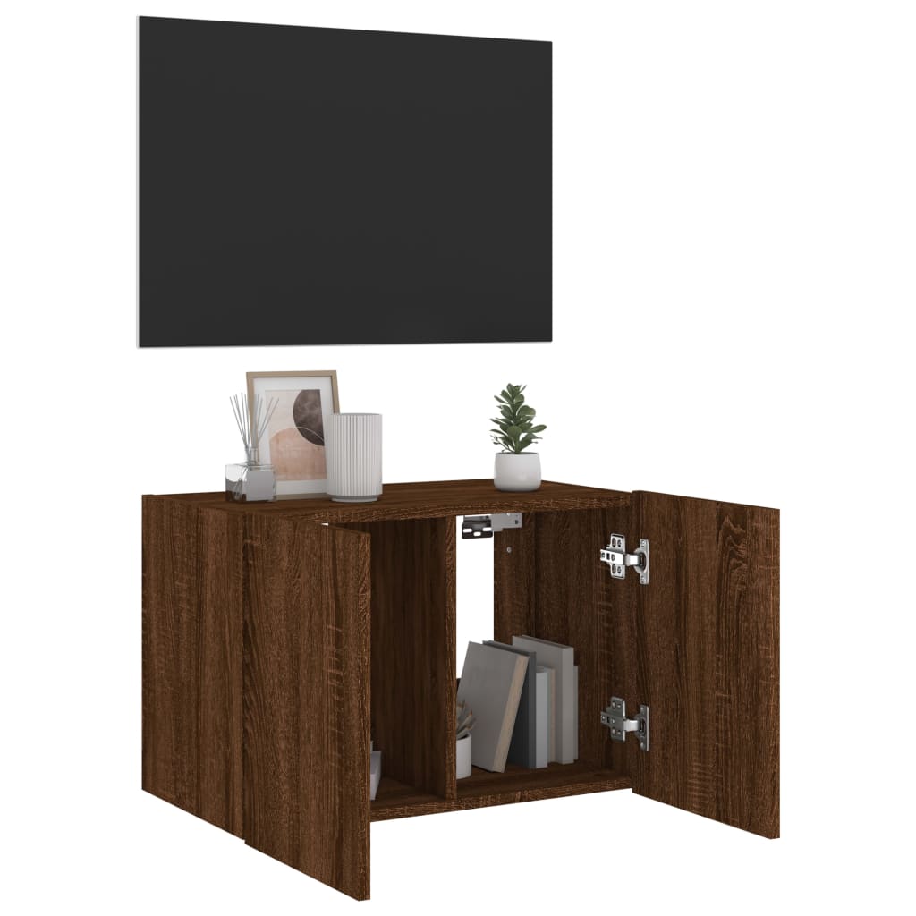 TV wall cabinet with LED lights brown oak look 60x35x41 cm