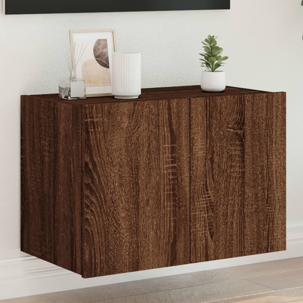TV wall cabinet with LED lights brown oak look 60x35x41 cm