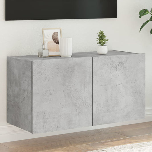 TV wall cabinet with LED lights concrete grey 80x35x41 cm