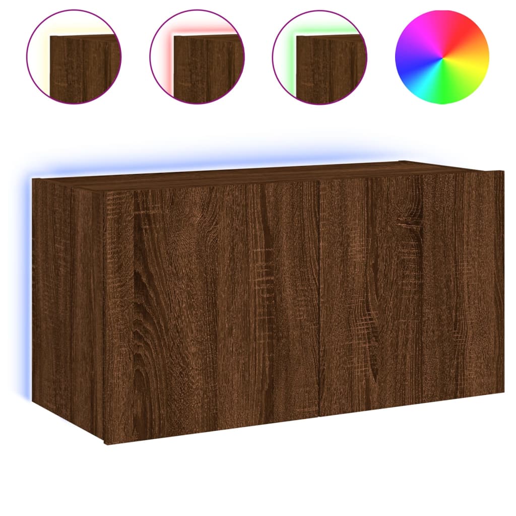 TV wall cabinet with LED lights brown oak look 80x35x41 cm