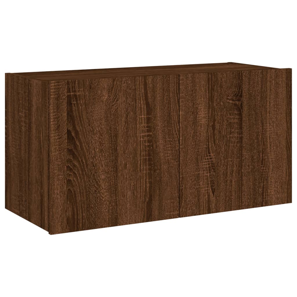 TV wall cabinet with LED lights brown oak look 80x35x41 cm