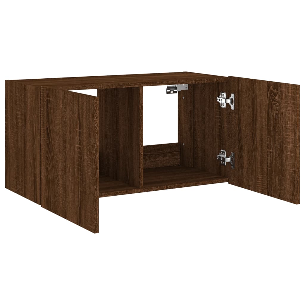 TV wall cabinet with LED lights brown oak look 80x35x41 cm