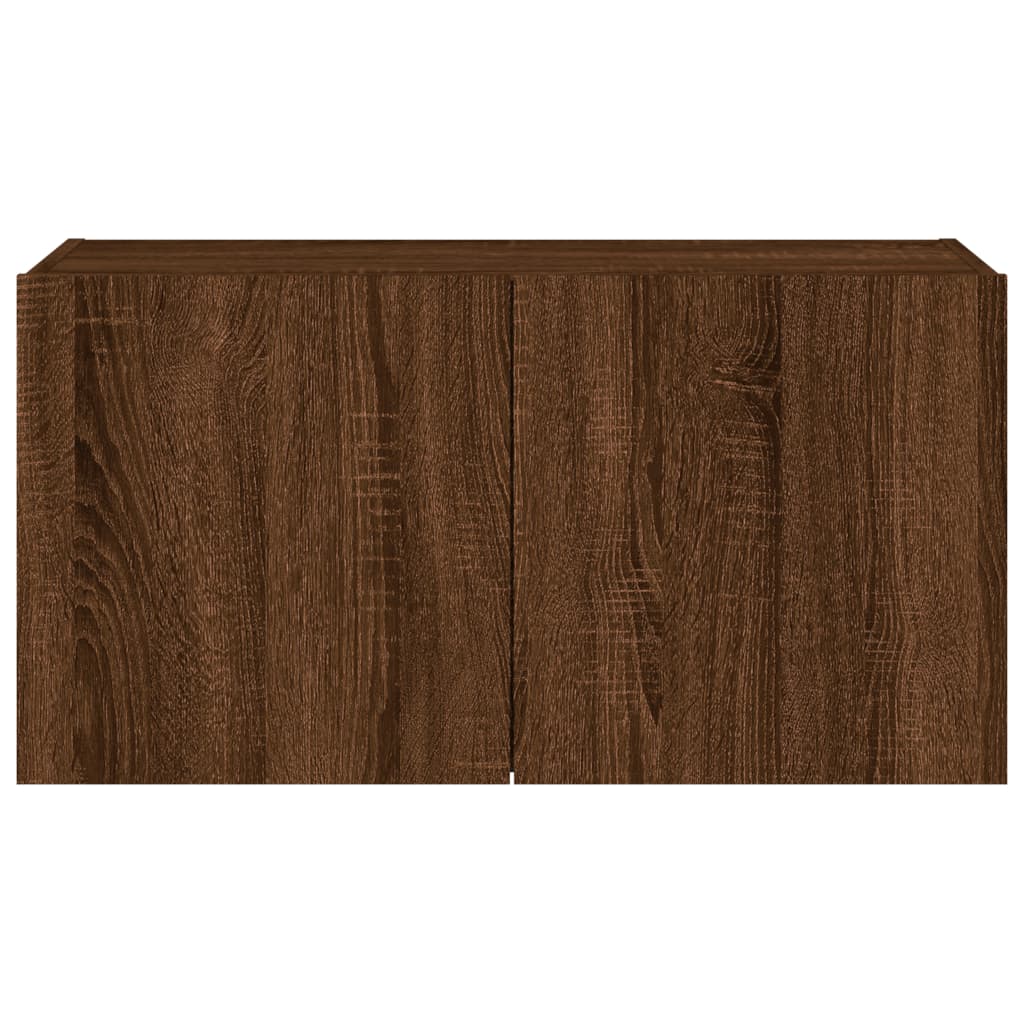 TV wall cabinet with LED lights brown oak look 80x35x41 cm