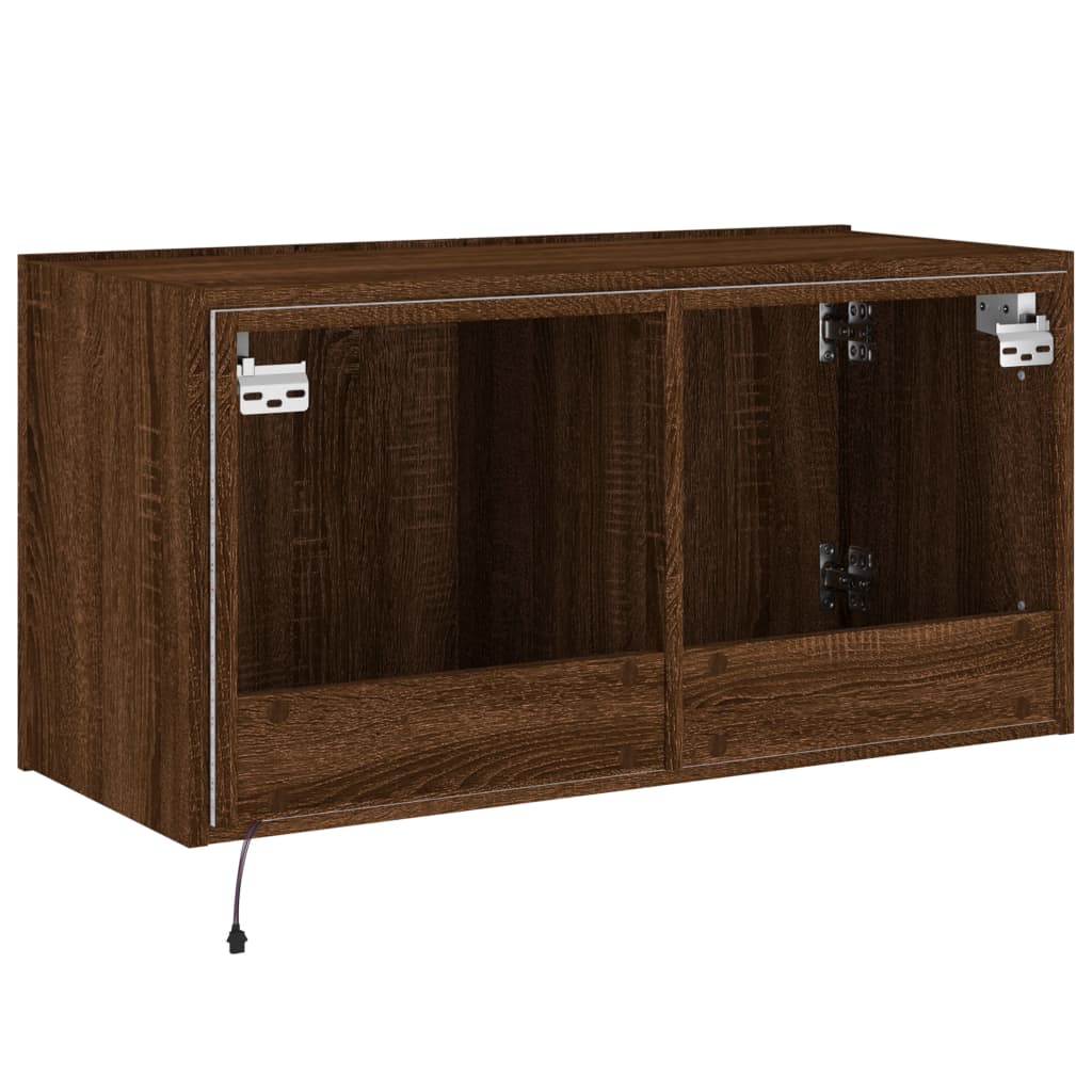 TV wall cabinet with LED lights brown oak look 80x35x41 cm