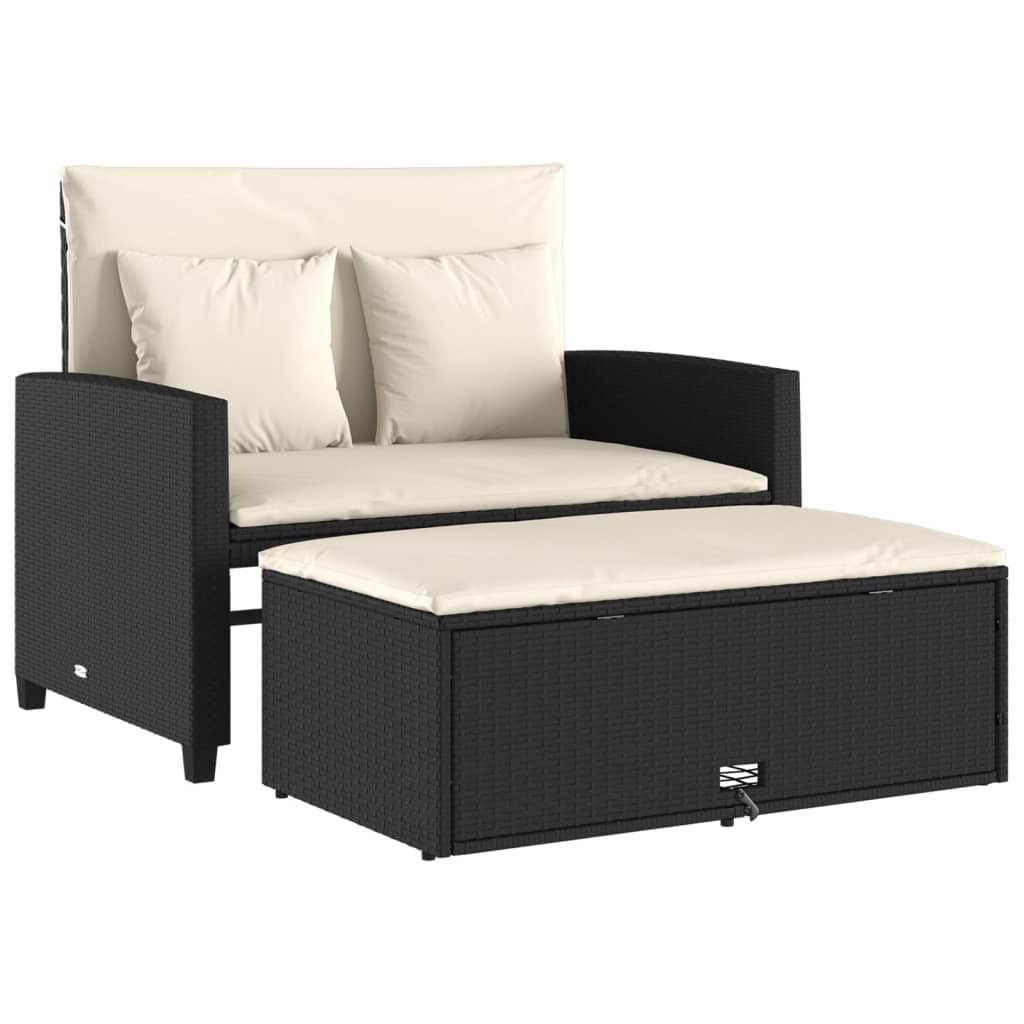 Garden Sofa with Cushions 2-Seater Black Poly Rattan