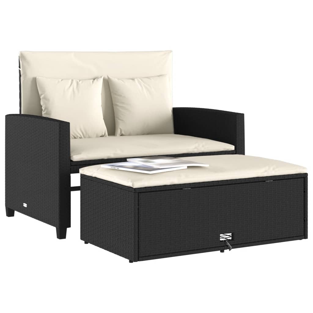 Garden Sofa with Cushions 2-Seater Black Poly Rattan